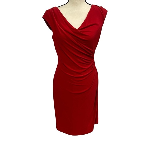 Lauren Ralph Lauren NWT Sleeveless Cowl Neck Midi Dress Sz 6 Red Cocktail - Picture 1 of 10